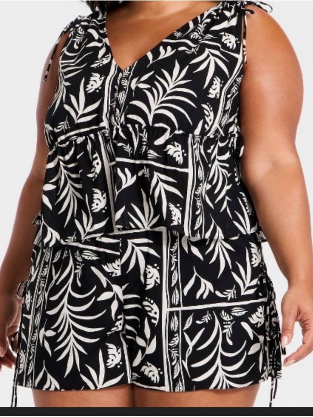 Two Piece set- a new day Black Sleeveless V-Neck Tie Top with matching Shorts!